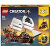 LEGO Creator 31109 Galeone dei Pirati, Set 3 in 1 con Nave Giocattolo, Locanda e Isola del Teschio, Minifigure e Squalo