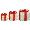 Christmas Decoration Set 3 Pacchi Natalizi Luminosi Bianchi con Fiocchi Rossi - 65 LED