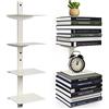 ART-GIFTREE Libreria sospesa invisibile per montaggio a parete, Mensole Libri da Parete, 4 ripiani, colonna vertebrale verticale, confezione da 2, bianco