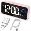 HERMIC Sveglia Digitale, Sveglia da Comodino con Temperatura, Orologio Digitale con 2 Allarme, Snooze, 4 Livelli di Luminosità, Controllo Vocale, USB Ricaricare, Sistema 12/24 Ore (Rosa)