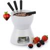 TOLIDA Set di fonduta di cioccolato in ceramica bianca in porcellana con 4 forchette per fonduta di cioccolato, 400 ml, mini bruciatore resistente al calore, fonduta per caramelle, burro e formaggio