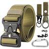 Simpeak Cintura Tattica 125cm Regolabile Nylon Militare Esercito con Moschettone+Portachiavi+Appendi Bottiglia d'acqua + Fibbia Multifunzione per Caccia Camping Outdoor Trekking Sportive, Army Green