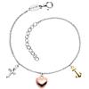Engelsrufer Bracciale da donna in argento sterling e tre ciondoli tricolore - croce cuore ancora - chiusura a moschettone - lunghezza regolabile - senza nichel, 20 cm, Argento, Nessuna pietra preziosa