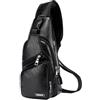 DONGKER Zaino Monospalla Pelle,Borsa a Tracolla Uomo Sling Bag Impermeabile con USB per Sportiva Viaggio Escursionismo
