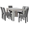 [en.casa] Set Pranzo con Tavolo in MDF 140x90 cm e 6 Sedie Imbottite in Similpelle - Set Elegante per Sala da Pranzo e Cucina - Effetto Rovere Bianco/Grigio Chiaro