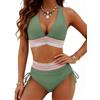 HUXRAKV Coordinati da Bikini per Donna Imbottito Due Pezzi Costume da Bagno con Spaghetti Stampati a Vita Alta Swimwear da Spiaggia,WD14-Marina Militare,L
