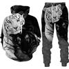 RIAAJ Animale 3D Tigre Leone Stampato Felpa con Cappuccio Uomo Sportswear Tuta Manica Lunga Unisex Set Pantaloni, Tuta Sportiva7, M