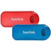 SanDsik SanDisk Cruzer Snap 32 GB USB Flash Drive, Doppio Pacco, Rosso/Blu