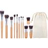 SruidyLady 11 pezzi Pennelli per trucco, Pennello make up con manico in bambù naturale, set di pennelli per trucco professionale, per fondotinta, correttori e ombretti, pennelli set make up da viaggio