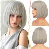 BARSDAR Corto Grigio Bob Parrucca con Frangia, Corto Bob Grigio Parrucca con Frangia per Donna 30cm Chin-Length Sintetici Capelli Parrucche Aspetto Naturale Halloween Festa Bobs Parrucche