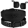 EVO Fitness Cintura per sollevamento pesi, 10,2 cm, 15,2 cm, con cinghie da polso da 45,7 cm, in pelle bovina, imbottita, supporto lombare per powerlifting, bodybuilding, allenamento, allenamento,