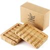 wokelai Portasapone in legno di bambù, autodrenante, a cascata, per doccia, bagno, cucina, vasca da bagno, rasoio, spugne, piano di lavoro (confezione da 2)