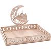 BHGT Vassoio Legno Decorativo Vassoio Eid Mubarak Piatto da Portata Ramadan Kareem Decorazione Eid Ornamenti Tavolo Casa Centrotavola Mezzaluna Stelle Matrimonio Islam Ristorante Musulmano Regalo (A)