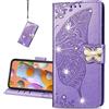 COTDINFOR Compatible with Oppo A5 2020 Custodia Cover Crystal Bling PU Leather Card Slot Magnetic Lock Phone Cover per Oppo A9 2020 / A5 2020 / A11X Protettiva Case Diamond Butterfly Violet SD