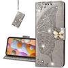 COTDINFORCA Custodia per Huawei P Smart 2020, Huawei P Smart 2020 Cover Crystal Bling PU Leather Card Slot Magnetic Lock Phone Case per Huawei P Smart 2020 Protettiva Case Diamond Butterfly Gray SD
