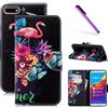 COTDINFOR Custodia Huawei Y7 2018,Cover Pelle Huawei Y7 2018,[Supporto Stand][Carta Fessura],Magnetica Protettiva Flip Wallet Cover per Huawei Y7 2018 / Honor 7C Flamingo Butterfly BF.