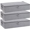 YheenLf 3 Pezzi Contenitori per Armadio Salvaspazio, Contenitore Sottoletto, con Maniglia, Scatole con Coperchio per Trapunte Coperte, Scarpe, Grigio, 60×30×15cm