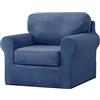 Topchances Set di 3 fodere per poltrona da 1 posto, in velluto elasticizzato super morbido, copripoltrona divano, coprisedia con 1 fodera per schienale e 1 federa per cuscino per soggiorno (blu navy)