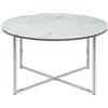 AC Design Furniture Antje Tavolino da Caffè Rotondo, Ø: 80 x 45 cm, Effetto Marmo Bianco/Cromo, Vetro/Metallo, 1 pz