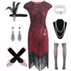 WILDPARTY Costume Anni '20, Abito Charleston Con Paillettes, Frange, Calze a Rete, Accessori, Costume Vintage Mafia Da Donna