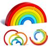 Kiuiom Legno Arcobaleno Giocattolo,Arcobaleno Giochi Legno,Toys Montessori Arcobaleno,Geometria Giocattoli Prescolari,Educativi Impilabile Stacker,Educativo Puzzle Geometria,Per Bambini Regalo,Rosso