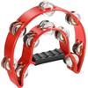 Flexzion - Tamburello in metallo a mezza luna, strumenti musicali a doppia fila con campanelli in metallo, a percussione manuale, con impugnatura ergonomica, tamburelli per adulti e chiesa, rosso