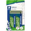 STAEDTLER Gomme fino al 56% naturale e rinnovabile, senza ftalati e lattice, manicotto scorrevole, dimensioni 65 x 23 x 13 mm, 2 gomme verde oliva su carta blister, 526 80BK2