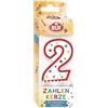 RUF Candela numerica numero 2, candela di compleanno rossa con stelline colorate, di alta qualità, con protezione antigoccia, ideale come decorazione per torte, 1 pezzo