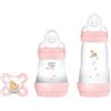 MAM Biberon Set Neonato con 2 biberon anticolica Easy Start 130 ml e 260 ml e Ciuccio Original Start, Riduce bolle d'aria e il rischio di coliche, Accessori neonati con tettarella in silicone, Rosa
