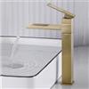 SHANFO Rubinetto Bagno Lavabo Alto, Rubinetto per Lavabo Girevole a 360°, Miscelatore Monocomando Lavabo Cascata, Fredda e Calda Regolabile, Oro Spazzolato, 6M4OK-T