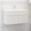 ARKEM Mobile bagno sospeso con lavandino arredo moderno mobili in legno,Mobile Lavabo Bianco Lucido 90x38,5x46 cm in Legno Multistrato
