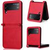 Topme Cover per Samsung Galaxy Z Flip4 5G Custodia Case, Custodia per Telefono in Pelle Elegante Slot per Schede Testurizzato.Rosso