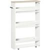 kleankin Carrello da Cucina a 3 Ripiani Salvaspazio, Mobiletto Bagno con Rotelle e Maniglia in Legno per Bagno, 48x15x80cm, Bianco
