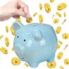 XFLYP Porcellino Salvadanaio, Simpatica Forma di Maiale in Ceramica per Bambini e Adulti, Decorazione Camera da Letto (Blu)
