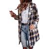 Briskorry Giacca lunga da donna a quadri, in flanella, con bottoni, oversize, camicia a maniche lunghe, a quadri, camicia invernale, marrone, XL