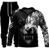 LEXAHO Felpa unisex con cappuccio 3D con stampa lupo, da uomo, con cappuccio e pantaloni, taglie S-6XL, felpa con cappuccio 11, XL
