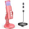 zealsound Microfono da gioco RGB,USB Microfono condensatore per *Phone PC PS 4&5,Mute,Cancellazione del rumore,Eco, Guadagno,Microfono da tavolo per registrazione,streaming, podcasting,YouTuber,rosa
