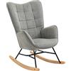 MEUBLE COSY Sedia a Dondolo da Interno Relax Poltrona per Camera da Letto Poltroncina Salotto in Tessuto con Braccioli Schienale Alto Gambe in Legno, Grigio, 68x50x99,5cm