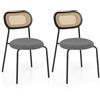 HOMASIS Set di 2 sedie da pranzo con cuscino e schienale in rattan, in metallo e finto lino, per sala da pranzo, cucina, soggiorno, 43 x 48 x 79 cm, nero e giallo