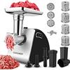 Nictemaw Tritacarne elettrico Robot da cucina multifunzione 5 in 1, con 4 lame e 3 piastre di taglio in acciaio inossidabile, macchina per salsicce, accessori per biscotti
