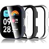 Bigqin 3 Pezzi Custodia Protettiva Compatibile con Xiaomi Redmi Watch 3 Active, Custodia Rigida per PC con Proteggi Schermo, Custodia HD con Vetro Temperato - Trasparente Nero Blu
