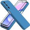HHUIWIND Cover Compatibile con Samsung Galaxy A15 4G / 5G (6,5) e Vetro Temperato,Custodia Samsung Galaxy A15 4G / 5G Morbido Silicone Liquida TPU Protettivo Ultra Slim Case - Blu