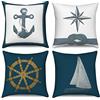 ASDCXZ Maritim Federa per cuscino 40 x 40 cm, set da 4 pezzi, Maritim ancora bussola marina barca a vela cuscino decorativo Federe per cuscino Federe per cuscino lavabili in lavatrice poliestere lino