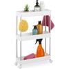 Relaxdays Mobile Salvaspazio, Scaffale su Ruote con 3 Ripiani, Carrello per Bagno e Cucina, 62 x 41,5 x 14,5 cm, Bianco, Plastica, Acciaio Inox