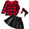 DUHGBNE Natale neonato ragazza trendy volant manica lunga t-shirt pagliaccetto design gonna in pelle set vestiti bambina bambina, Colore: rosso, 7-8 Anni