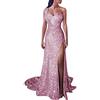 BOTCAM One Shoulder, abito da donna, con paillettes, abito lungo, abito da sera, da donna, con spalle scoperte, a vita alta, body con brillantini, per feste, Capodanno, per donne e ragazze, Nero , S