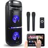 Vocal-Star Altoparlante portatile per feste Karaoke con regolazione bassi e alti, 2 microfoni wireless, Bluetooth, altoparlanti da 200 W, effetti luce AUX, USB VS-P180