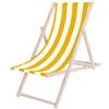Springos - Sdraio pieghevole da spiaggia in legno con tessuto a righe bianco-giallo