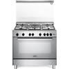 De Longhi Cucina a Gas 5 Fuochi Forno a Gas Ventilato con Grill Larghezza x Profondità 90x60 cm Classe energetica A con Coperchio in Cristallo e Scaldavivande colore Inox - DGVX 96 ED