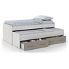 Habitdesign Dmora - Letto per bambini Spokane, Struttura letto per cameretta, Letto singolo con lettino estraibile e 4 cassettoni, 198x96h69 cm, Bianco e Marrone